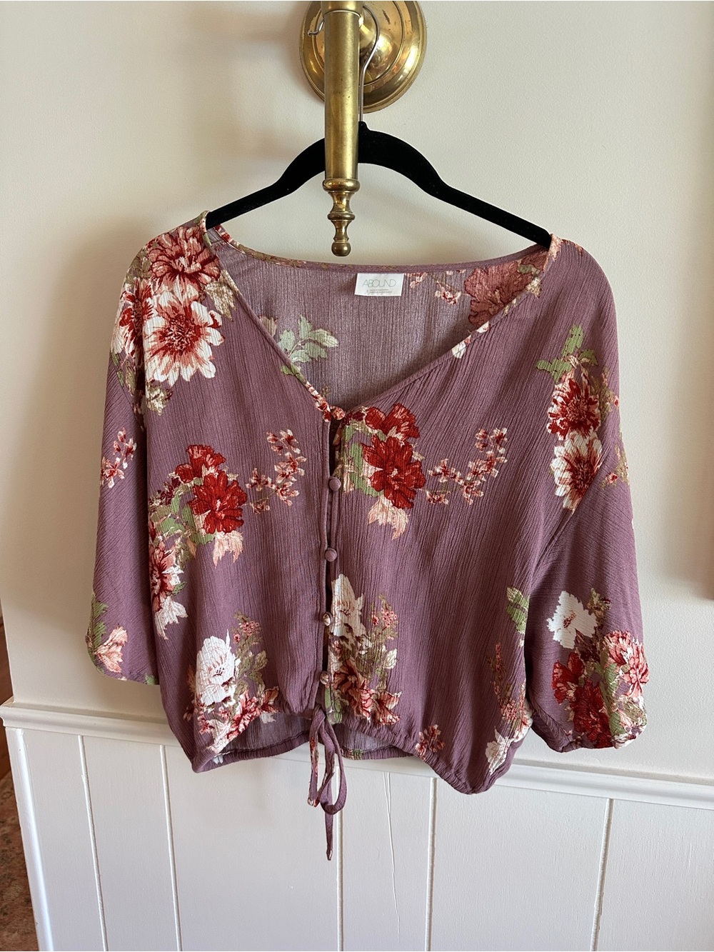 Abound Dusty Mauve Floral Button-Front Blouse